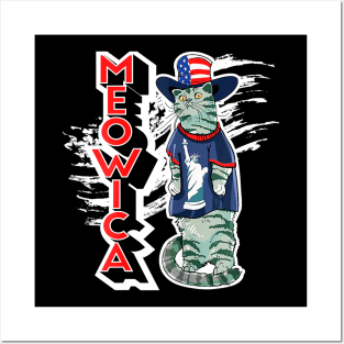 Cat American Flag Usa Paws Hat Meowica Patriotic Posters and Art